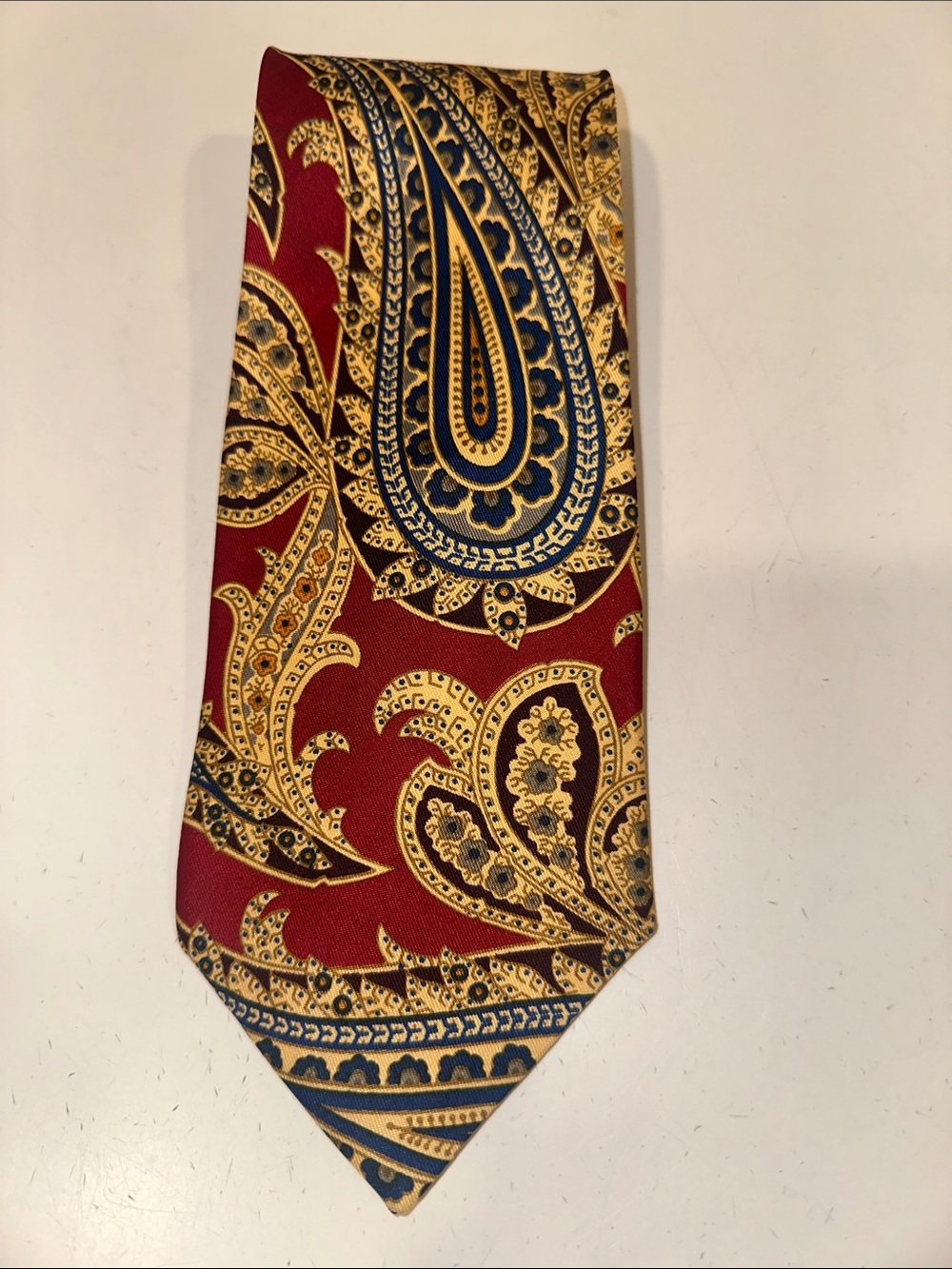 Paul Stuart Burgundy Paisley Tie with Gold & Navy Accents
